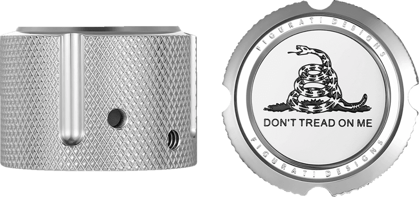FIGURATI DESIGNS 0214-2151 Axle Nut Cover - Front - Stainless Steel - Don't Tread On Me - Silver — image 2 of 3