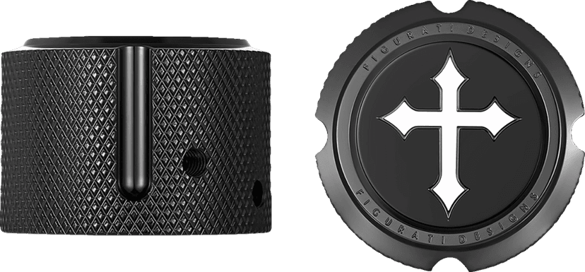 FIGURATI DESIGNS 0214-2154 Axle Nut Cover - Front - Stainless Steel - Cross - Black — image 2 of 3