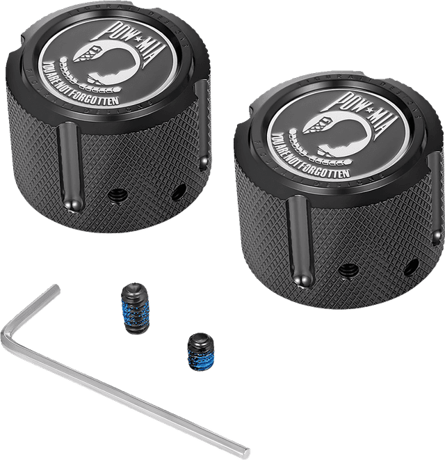 FIGURATI DESIGNS 0214-2156 Axle Nut Cover - Front - Stainless Steel - POW MIA - Black — image 1 of 3