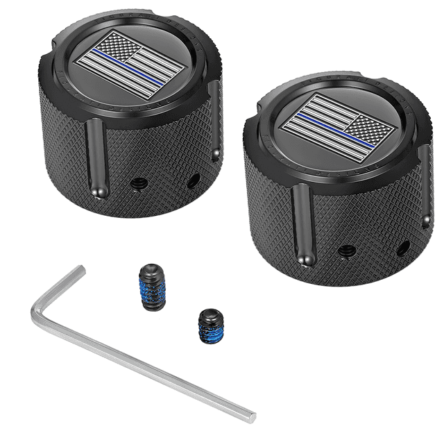 FIGURATI DESIGNS 0214-2160 Axle Nut Cover - Front - Stainless Steel - Stainless Steel - Blue Line Flag - Black — image 1 of 3