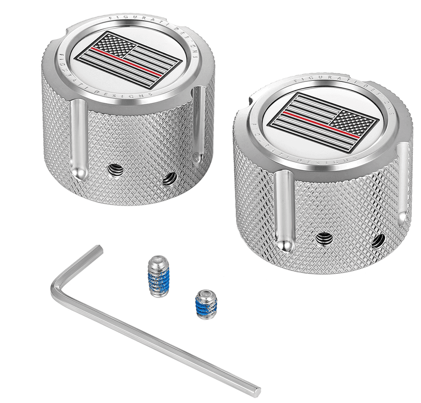 FIGURATI DESIGNS 0214-2161 Axle Nut Cover - Front - Stainless Steel - Red Line Flag - Silver — image 1 of 3