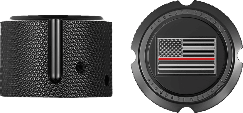 FIGURATI DESIGNS 0214-2162 Axle Nut Cover - Front - Stainless Steel - Red Line Flag - Black — image 2 of 3