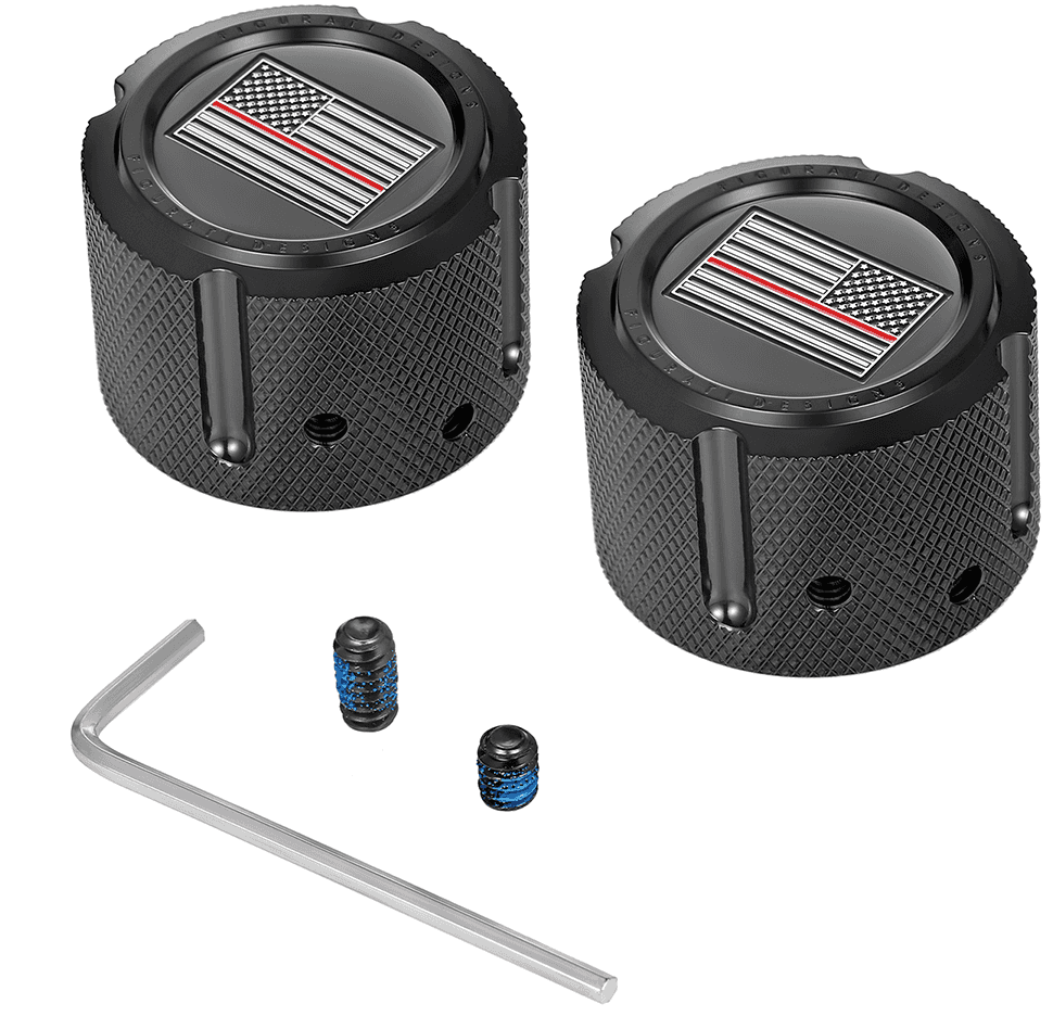 FIGURATI DESIGNS 0214-2162 Axle Nut Cover - Front - Stainless Steel - Red Line Flag - Black