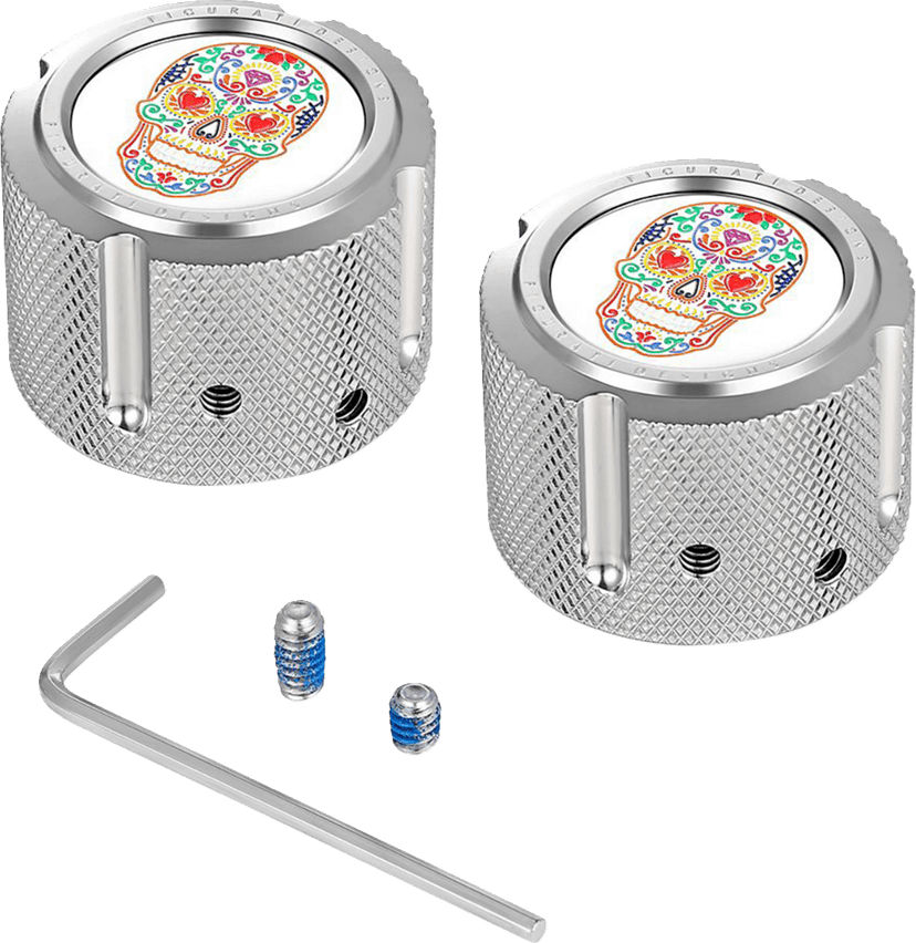 FIGURATI DESIGNS 0214-2818 Axle Nut Cover - Front - Stainless Steel - Sugar Skull - Silver — image 1 of 3