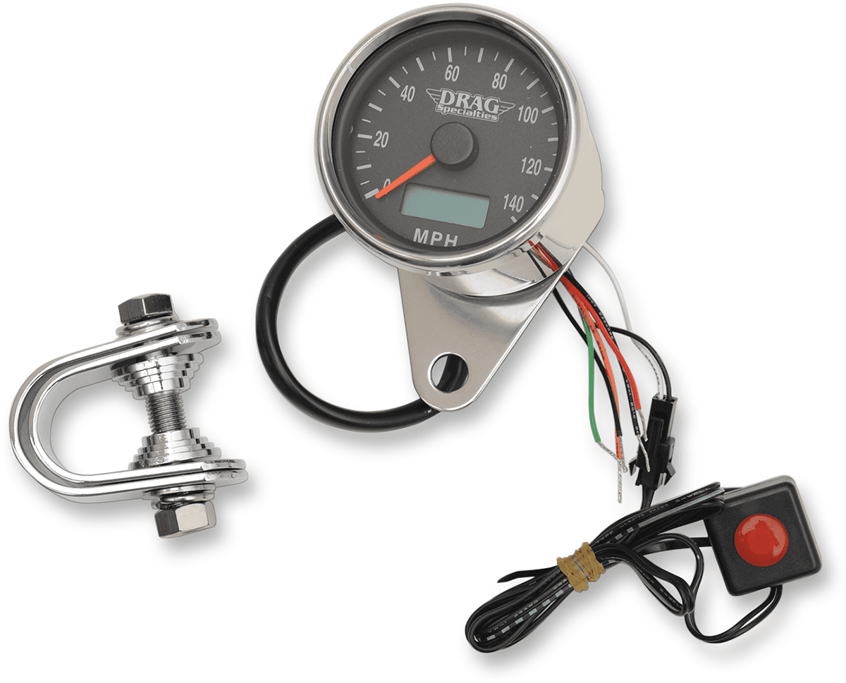 DRAG SPECIALTIES 2210-0174 Programmable Mini Electronic Speedometer with Odometer/Tripmeter - 2.4" - Polished