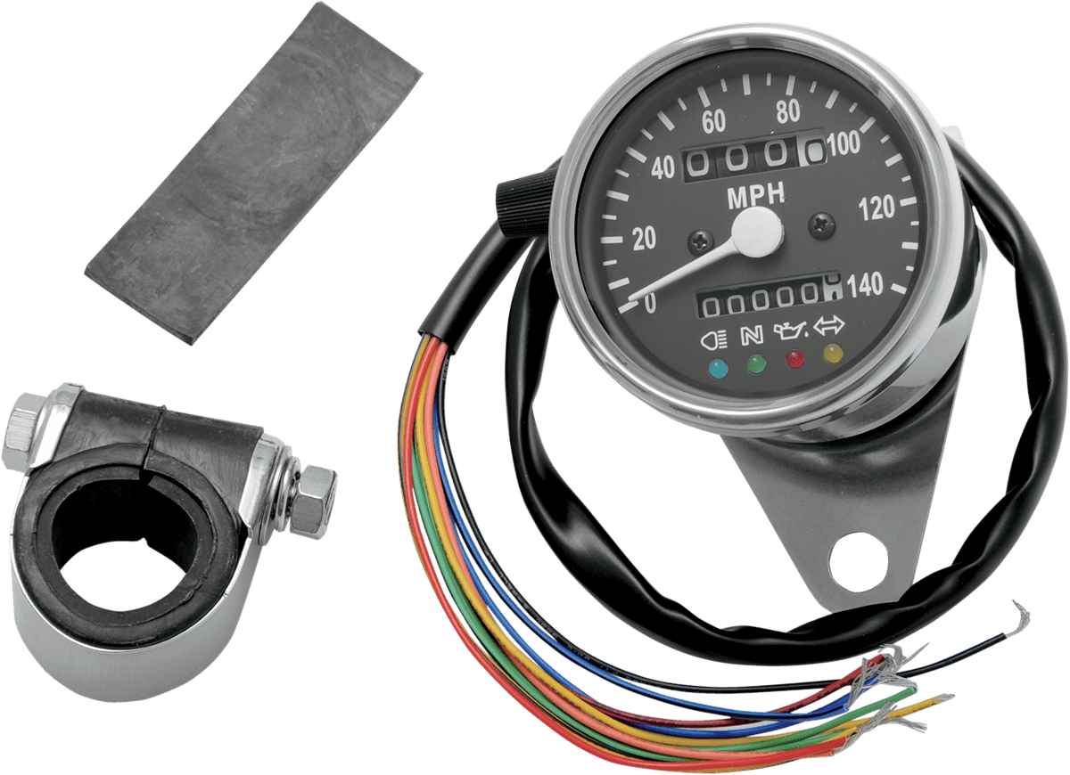 DRAG SPECIALTIES 2210-0208 MPH Mini Mechanical Speedometer with LED Indicators - Black Face - 2:1 Ratio - 2.4"