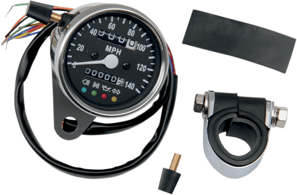 DRAG SPECIALTIES 2210-0210 MPH Mini Mechanical Speedometer with LED Indicators - Black Face - 2240:60 Ratio - 2.4"