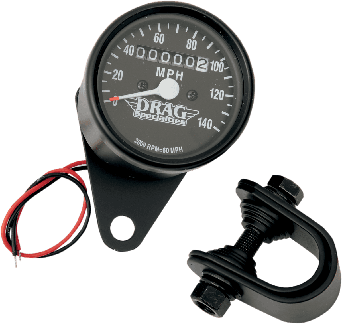 DRAG SPECIALTIES 2210-0249 2.4" MPH Mini LED Mechanical Speedometer/Indicators - Black Housing - 2:1 - Black