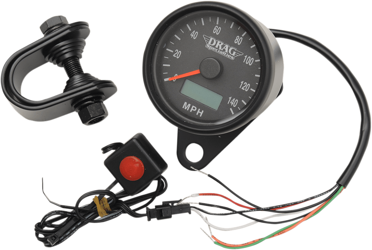 DRAG SPECIALTIES 2210-0257 Programmable Mini Electronic Speedometer with Odometer/Tripmeter - 2.4" - Matte Black