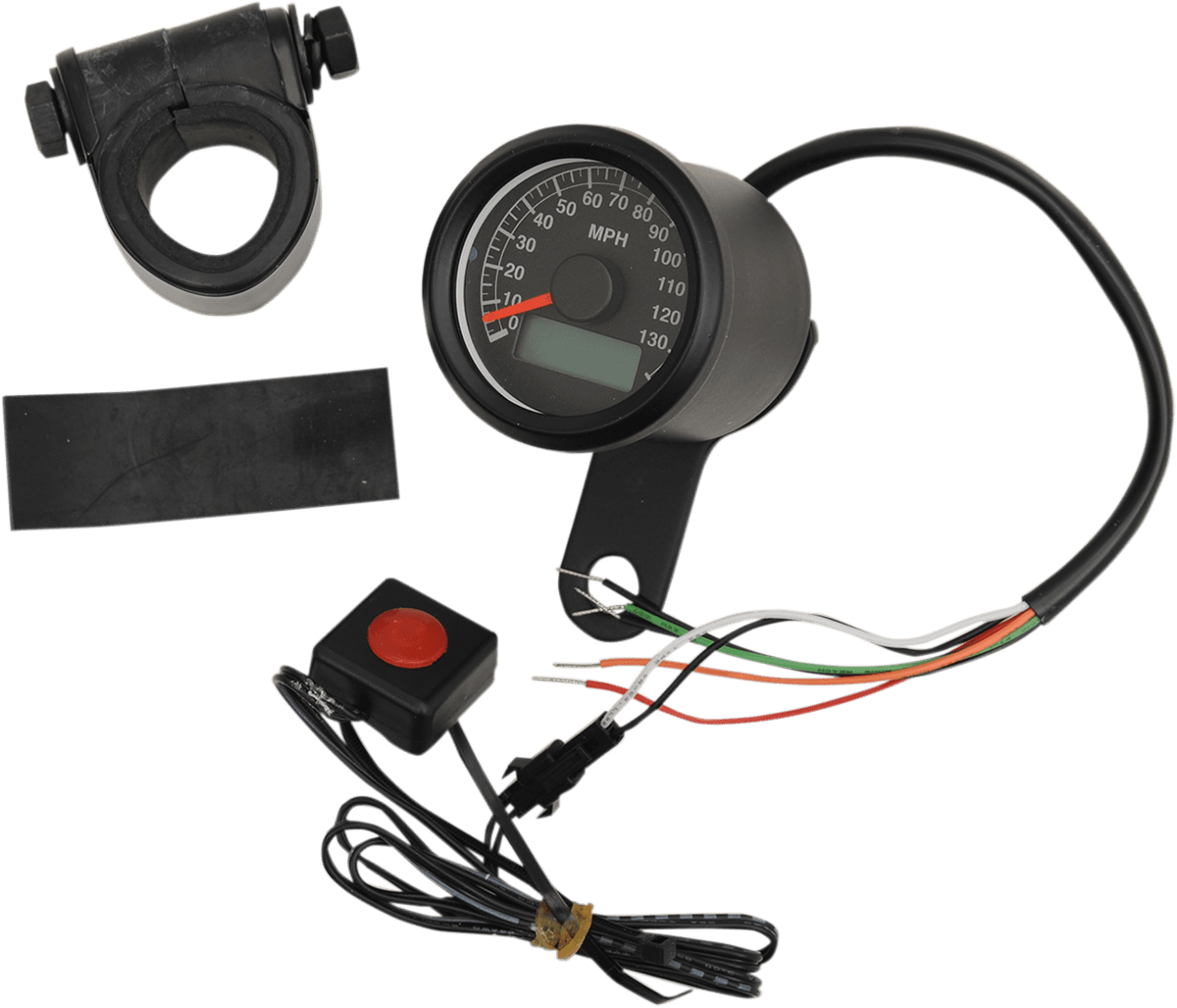 DRAG SPECIALTIES 2210-0259 Programmable Mini Electronic Speedometer with Odometer/Tripmeter - 1.87" - Black