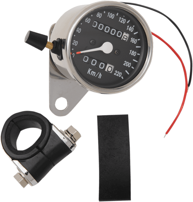 DRAG SPECIALTIES 2210-0331 2.4" KPH Mini LED Mechanical Speedometer/Indicators/Trip - Chrome Housing - Black Face - 2:1