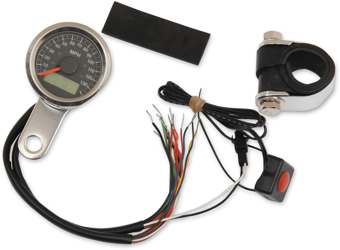 DRAG SPECIALTIES 2210-0416 Programmable Speedometer with Indicator Lights - Natural - 140 MPH LED Black Face - 1-7/8"