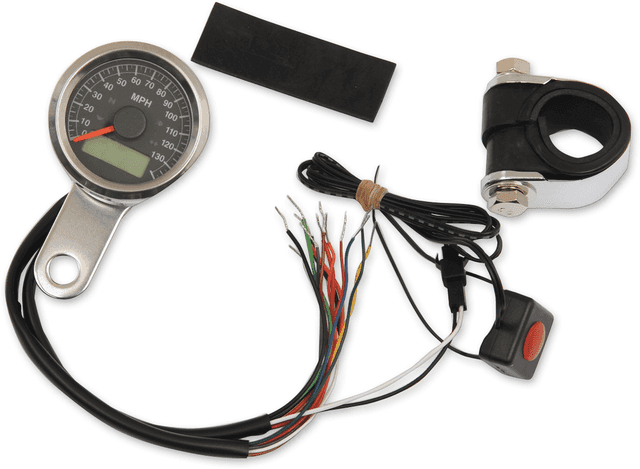DRAG SPECIALTIES 2210-0416 Programmable Speedometer with Indicator Lights - Natural - 140 MPH LED Black Face - 1-7/8"