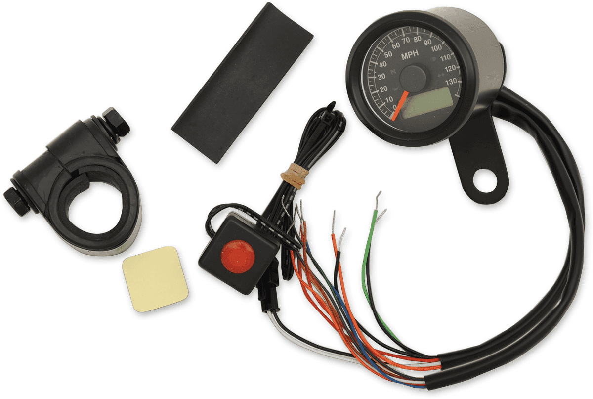 DRAG SPECIALTIES 2210-0420 Programmable Speedometer with Indicator Lights - Gloss Black - 140 MPH LED Black Face - 1-7/8"