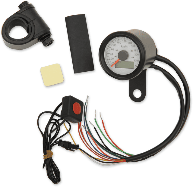 DRAG SPECIALTIES 2210-0423 Mini Programmable Speedometer with Indicator Lights - Gloss Black - KPH - White Face