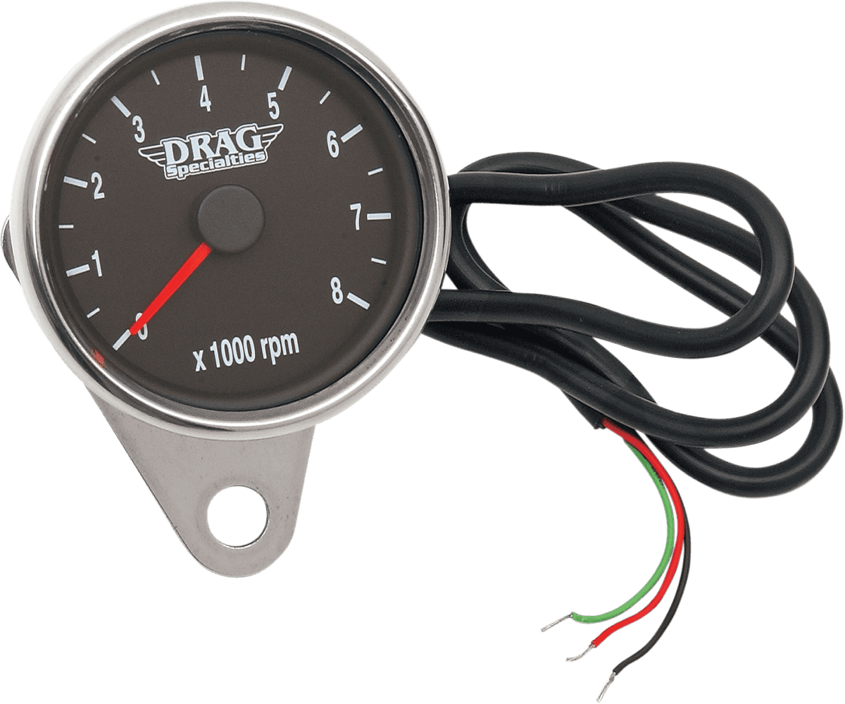 DRAG SPECIALTIES 2211-0031 Mini Electronic Tachometer - Polished - Backlit LED Black Face - 2.4"