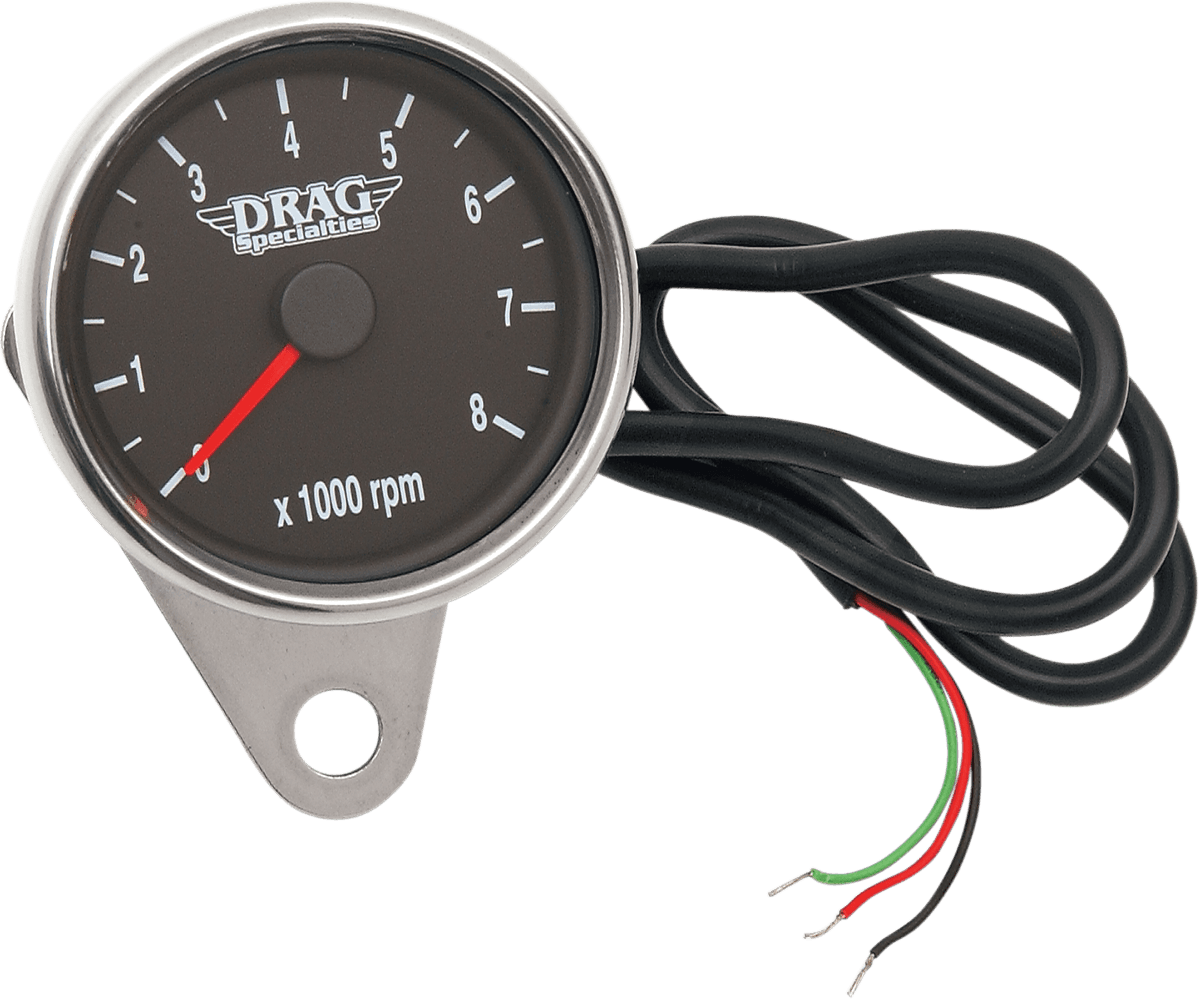 DRAG SPECIALTIES 2211-0031 Mini Electronic Tachometer - Polished - Backlit LED Black Face - 2.4"