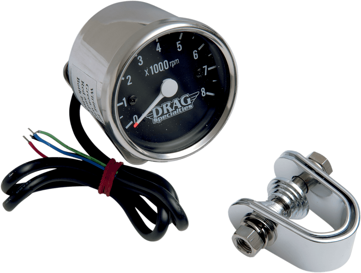 DRAG SPECIALTIES 2211-0057 2.4" Mini Electronic 8000 RPM Tachometer - Chrome Housing - Black Face