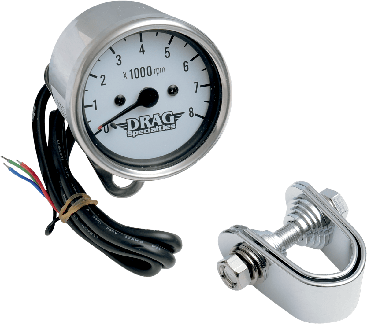 DRAG SPECIALTIES 2211-0058 2.4" Mini Electronic 8000 RPM Tachometer - Chrome Housing - White Face