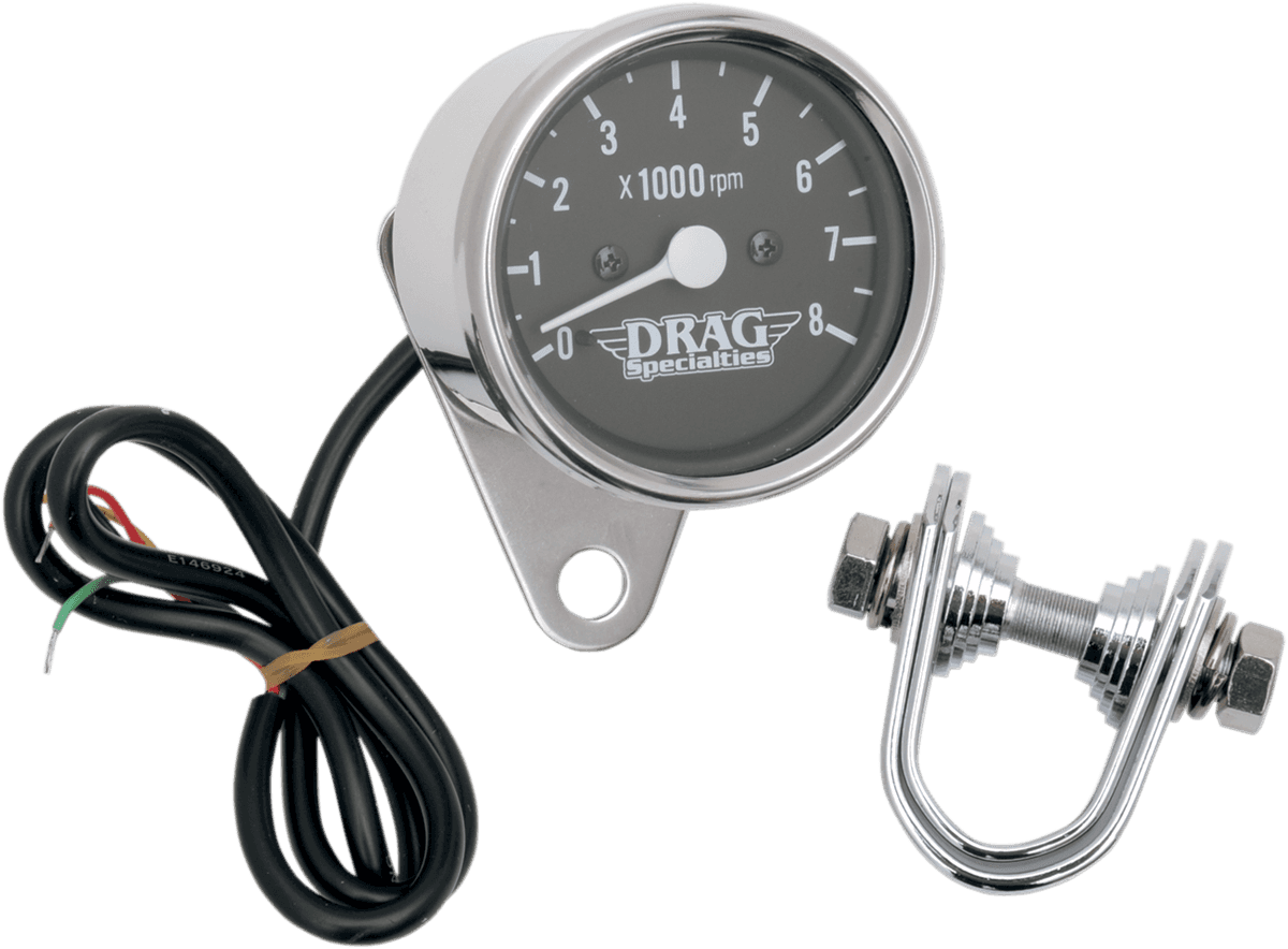 DRAG SPECIALTIES 2211-0104 2.4" Mini Electronic Tach - Stainless Steel Housing - Backlit LED Black Face