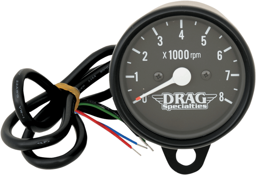 DRAG SPECIALTIES 2211-0119 2.4" Mini Electronic 8000 RPM Tachometer - Black Housing - Black Face