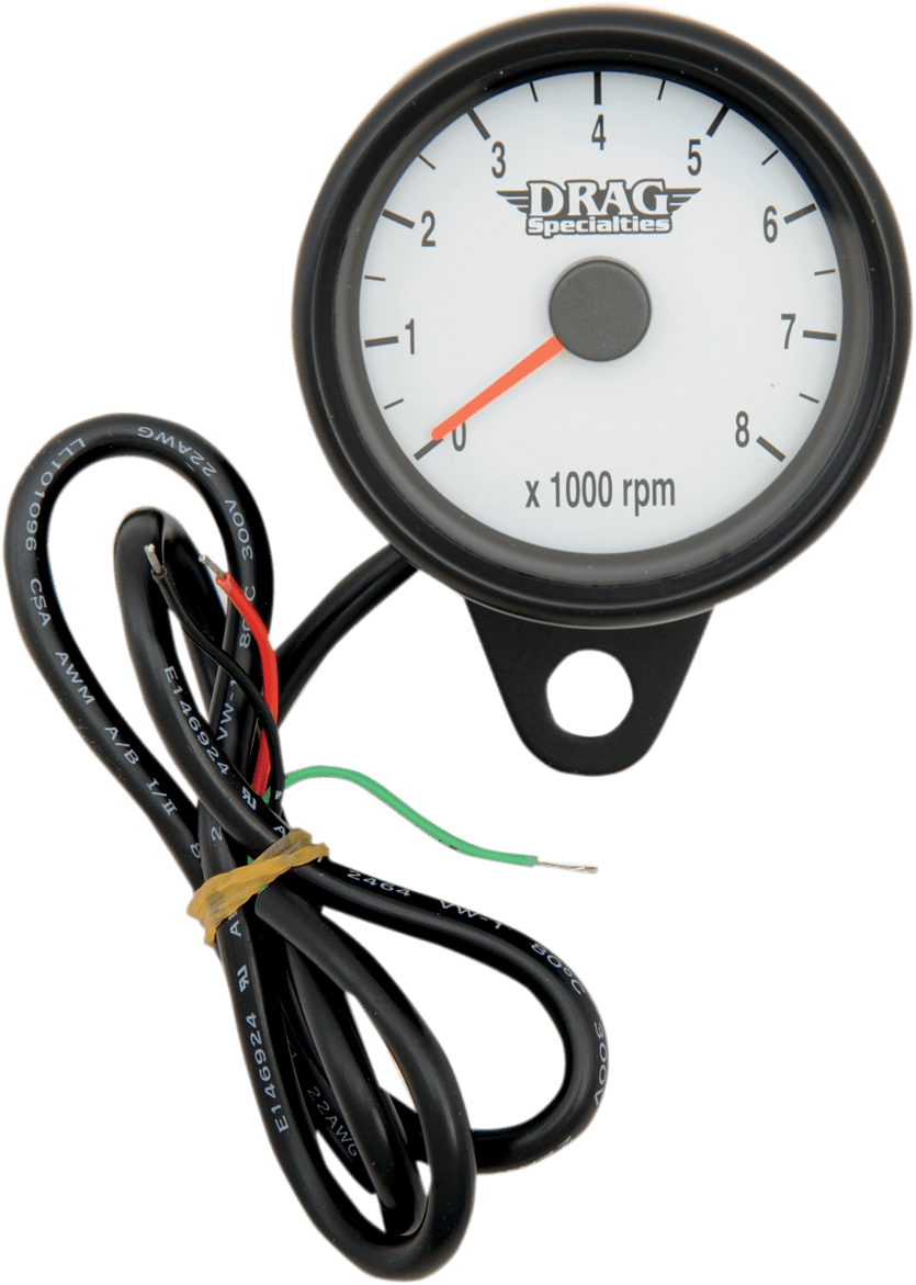DRAG SPECIALTIES 2211-0126 Mini Electronic Tachometer - White - Backlit LED Black Face - 2.4"