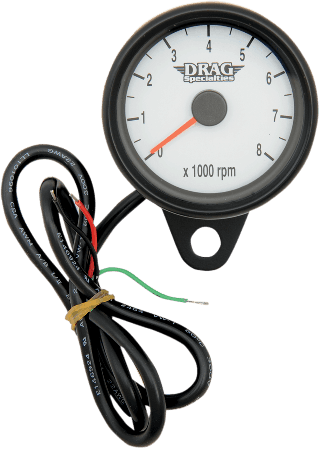 DRAG SPECIALTIES 2211-0126 Mini Electronic Tachometer - White - Backlit LED Black Face - 2.4"