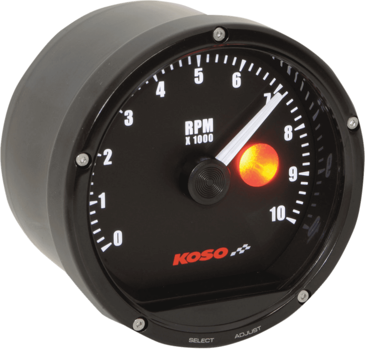 KOSO NORTH AMERICA 2211-0143 TNT-01R Tachometer with Shift Light - 10,000 RPM - Black Casing/Black Face - 3.41"