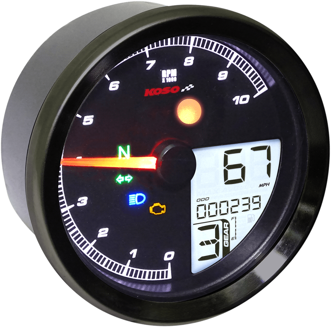 KOSO NORTH AMERICA 2211-0176 TNT-04 Multifunction Meter - Black Bezel - 3.3" Diameter x 2.19" D
