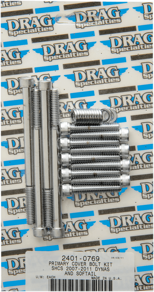 DRAG SPECIALTIES 2401-0769 Bolt Kit - Primary Cover - Knurled - Chrome - Softail/Dyna — image 2 of 2