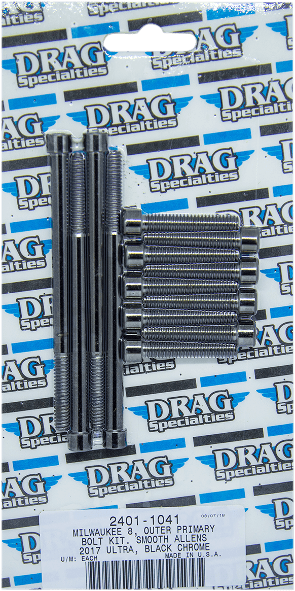 DRAG SPECIALTIES 2401-1041 Bolt Kit - Outer Primary - Smooth/Socket-Head - Black/Chrome - M8 — image 2 of 2