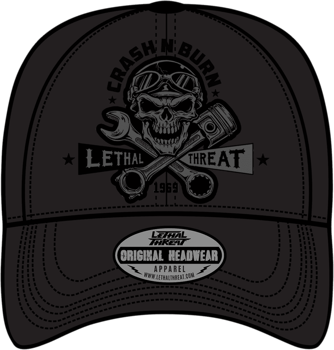 LETHAL THREAT 2501-3825 Crash 'n Burn Baseball Hat - Black - One Size