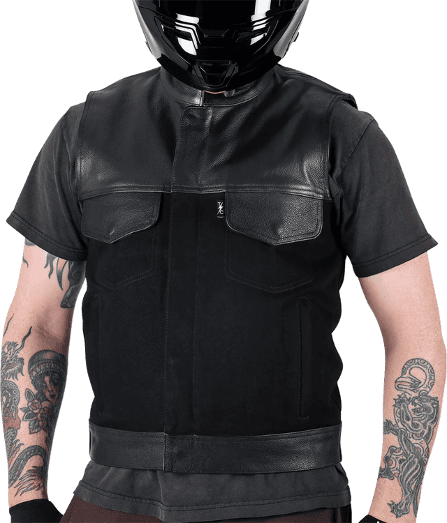 THRASHIN SUPPLY CO. 2820-8097 Kanan Leather/Denim Riding Vest - Black - Large — image 6 of 8