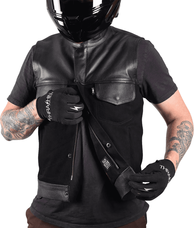 THRASHIN SUPPLY CO. 2820-8097 Kanan Leather/Denim Riding Vest - Black - Large — image 8 of 8