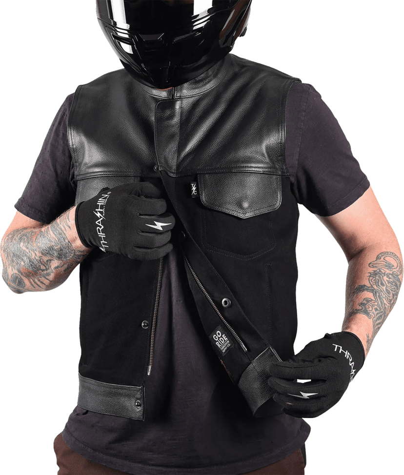 THRASHIN SUPPLY CO. 2820-8097 Kanan Leather/Denim Riding Vest - Black - Large — image 8 of 8