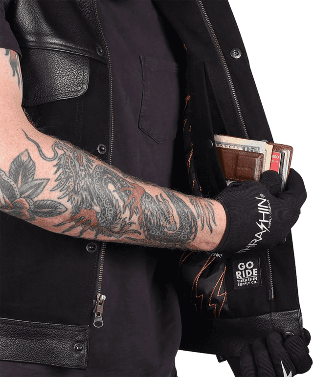 THRASHIN SUPPLY CO. 2820-8097 Kanan Leather/Denim Riding Vest - Black - Large — image 4 of 8