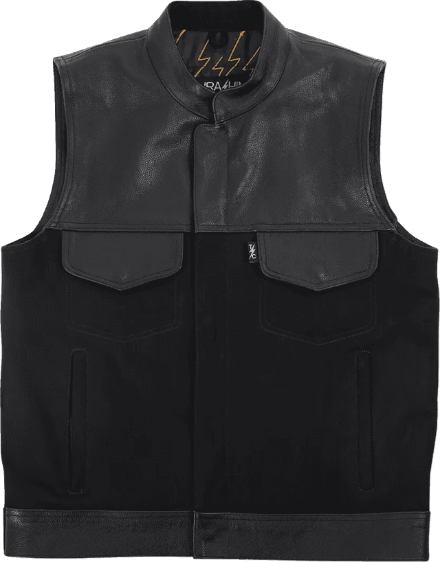 THRASHIN SUPPLY CO. 2820-8097 Kanan Leather/Denim Riding Vest - Black - Large — image 1 of 8