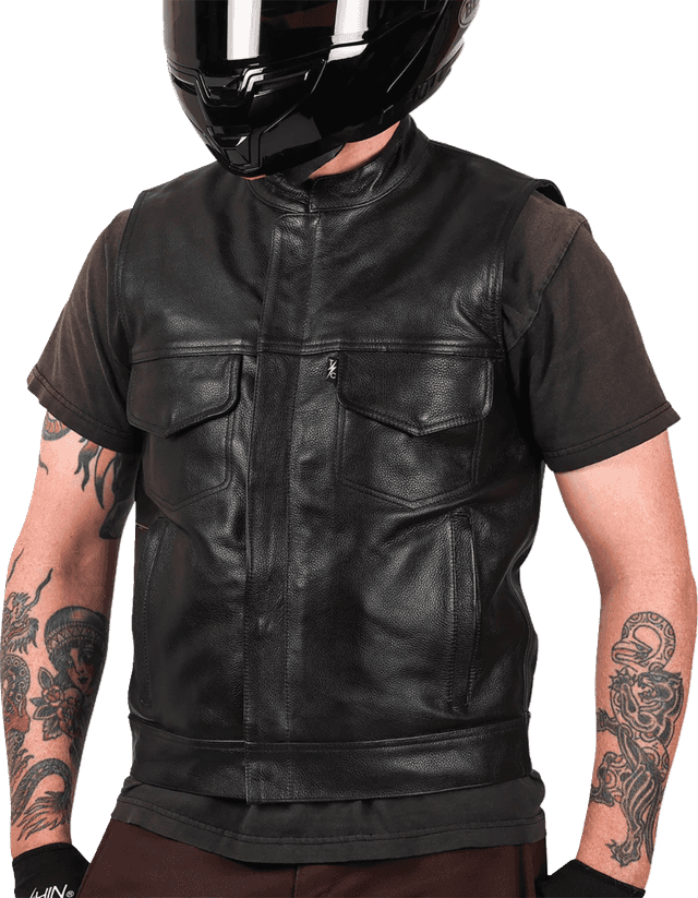 THRASHIN SUPPLY CO. 2820-8105 Mulholland Leather Riding Vest - Black - 2XL — image 7 of 8