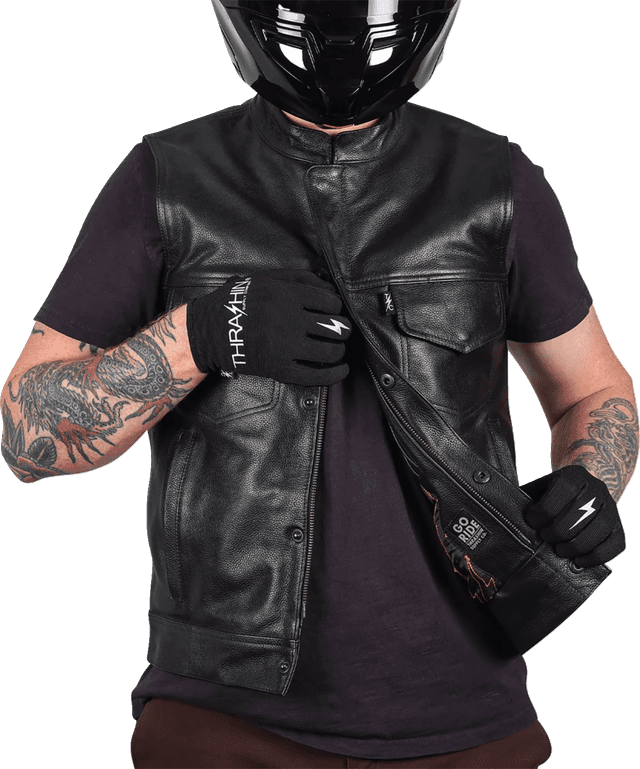 THRASHIN SUPPLY CO. 2820-8105 Mulholland Leather Riding Vest - Black - 2XL — image 6 of 8