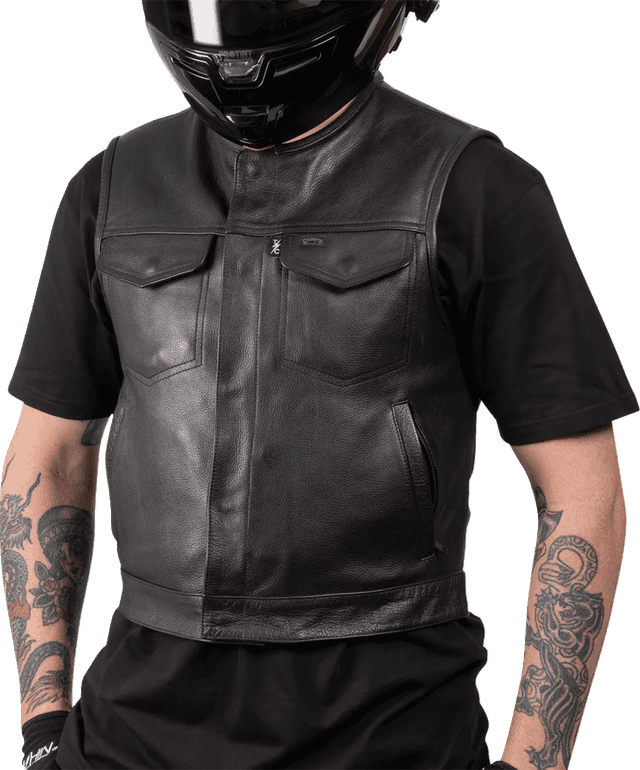 THRASHIN SUPPLY CO. 2820-8112 Encinal Leather Shorty Riding Vest - Black - 3XL — image 4 of 6
