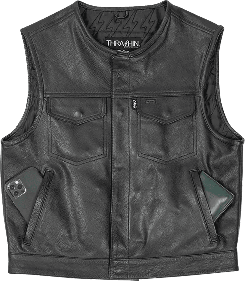THRASHIN SUPPLY CO. 2820-8112 Encinal Leather Shorty Riding Vest - Black - 3XL — image 2 of 6