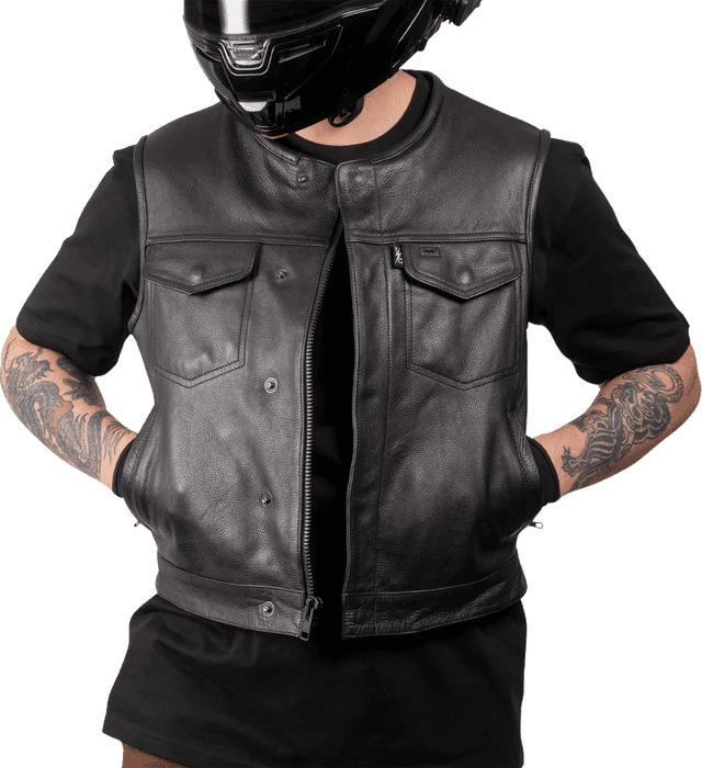 THRASHIN SUPPLY CO. 2820-8112 Encinal Leather Shorty Riding Vest - Black - 3XL — image 6 of 6
