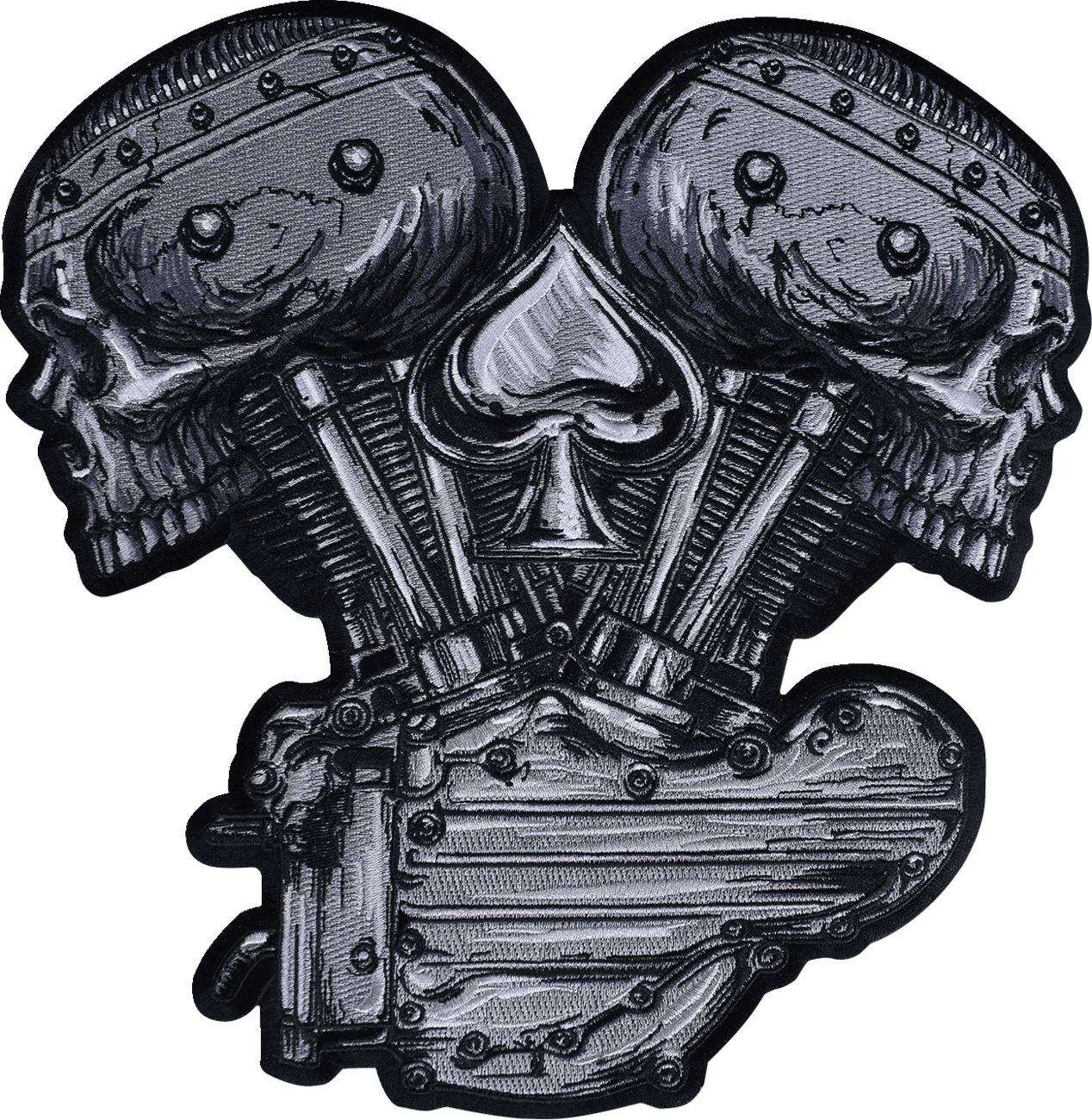 LETHAL THREAT 2840-0181 Metal and Mayhem V-Twin Skull Embroidered Patch - Large