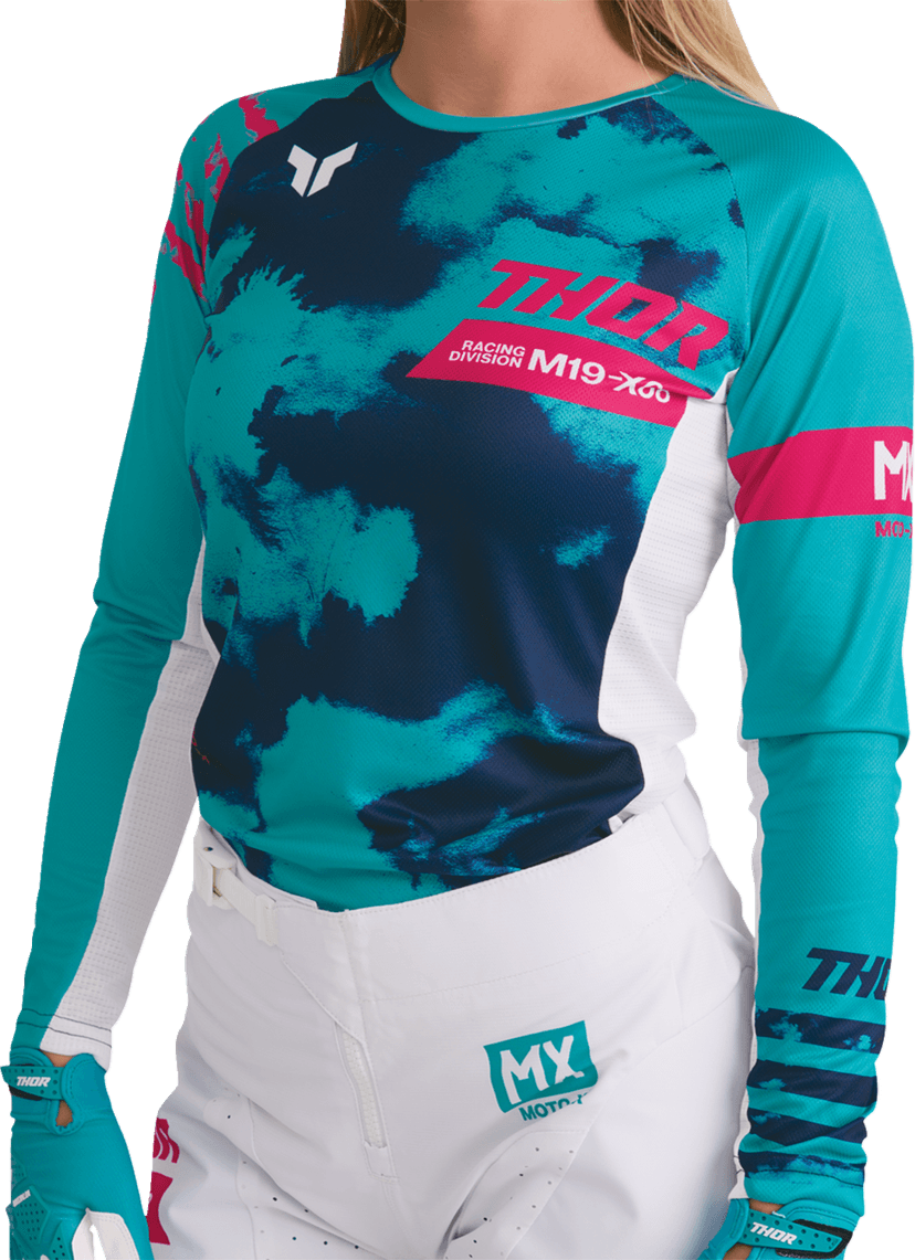 THOR 2911-0348 Women's Launchmode Bleach Jersey - White/Aqua - Large — image 5 of 7