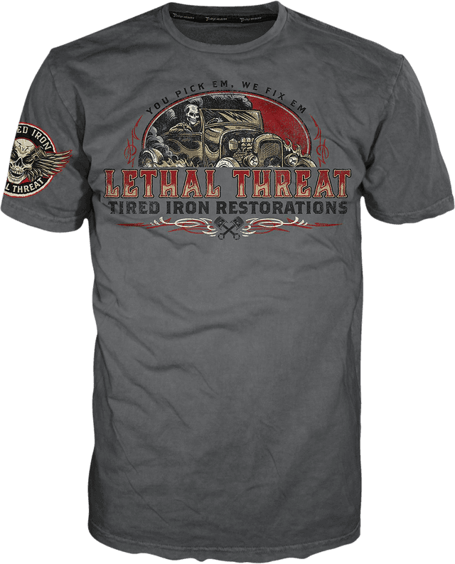 LETHAL THREAT 3030-21582 Vintage Velocity Tired Iron Restorations T-Shirt - Gray - 3XL — image 1 of 2