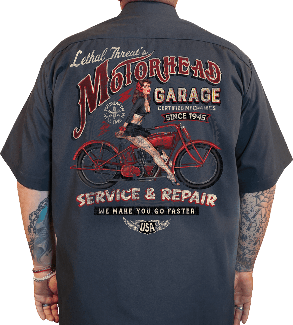 LETHAL THREAT 3040-3322 Motorhead Garage Shop Shirt - Gray - Large