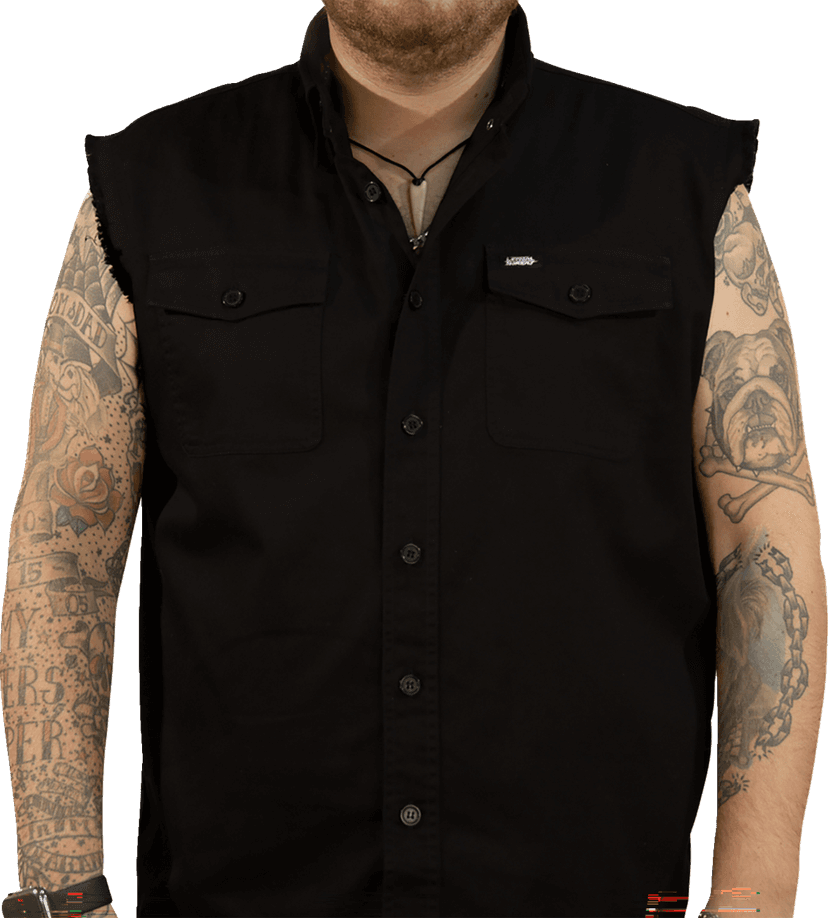 LETHAL THREAT 3040-3366 No Regrets Printed Sleeveless Button Down Shirt - Black - Large — image 1 of 2