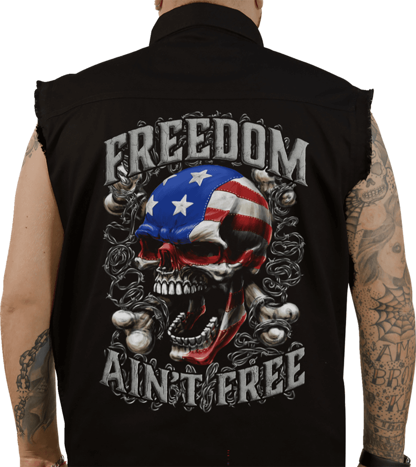 LETHAL THREAT 3040-3373 Freedom Ain't Free Printed Sleeveless Button Down Shirt - Black - XL — image 2 of 2