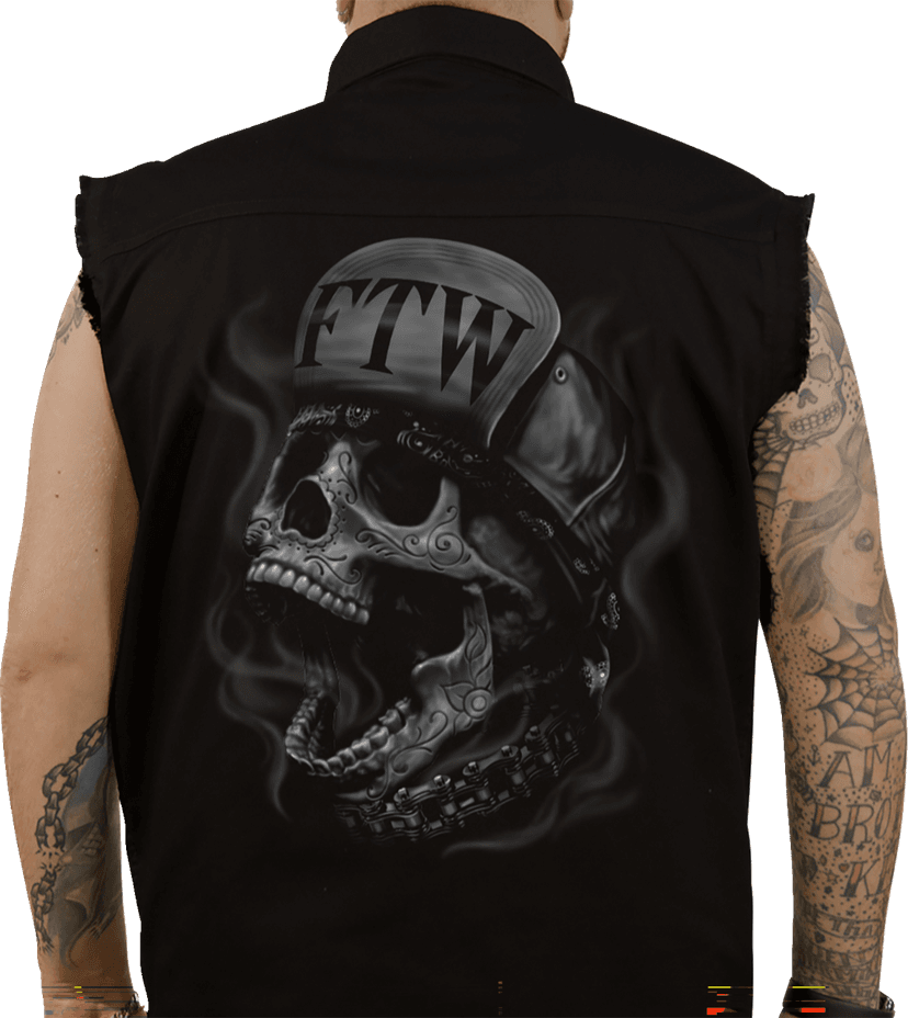 LETHAL THREAT 3040-3377 FTW Skull Printed Sleeveless Button Down Shirt - Black - Large — image 2 of 2