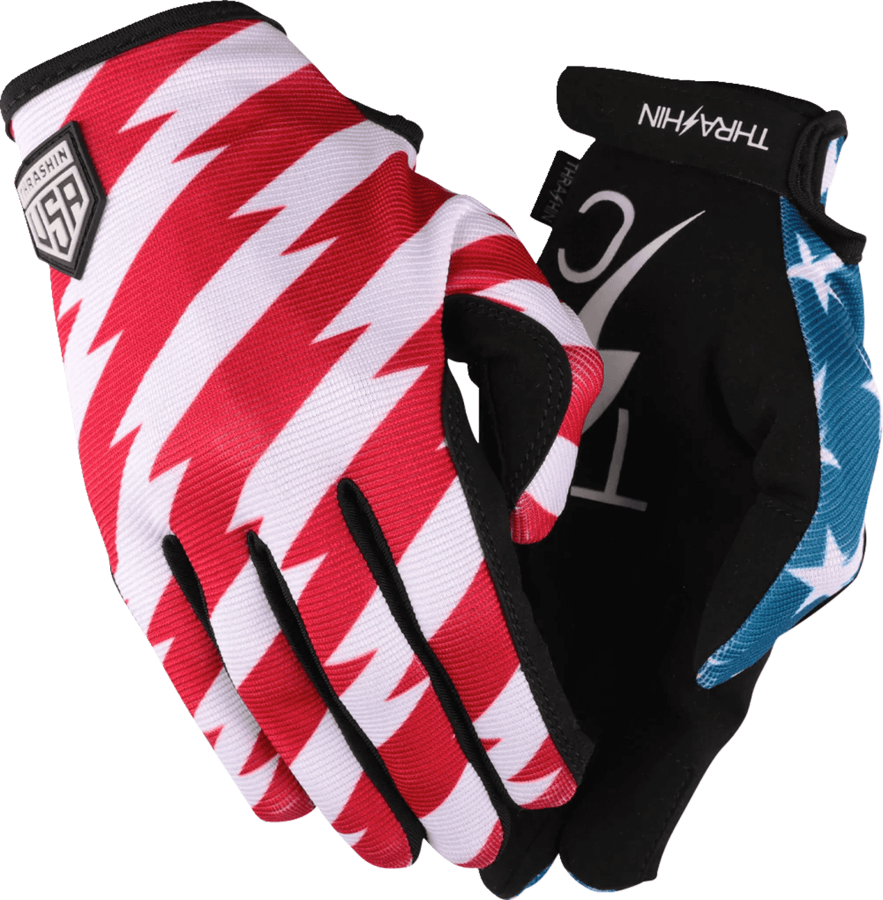 THRASHIN SUPPLY CO. 3301-4662 Stars & Bolts Stealth Gloves - Red/Blue - Large